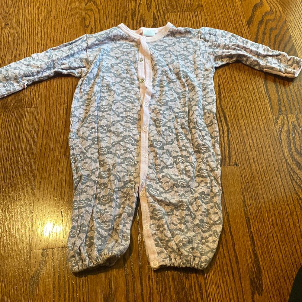 Little Mish girls lace print onesie gown